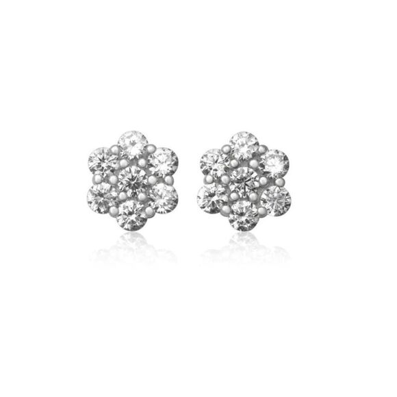 Gorgeous New Sim Diamond Floral Design Cluster Stud Earrings~925 Sterling Silver - Picture 3 of 4